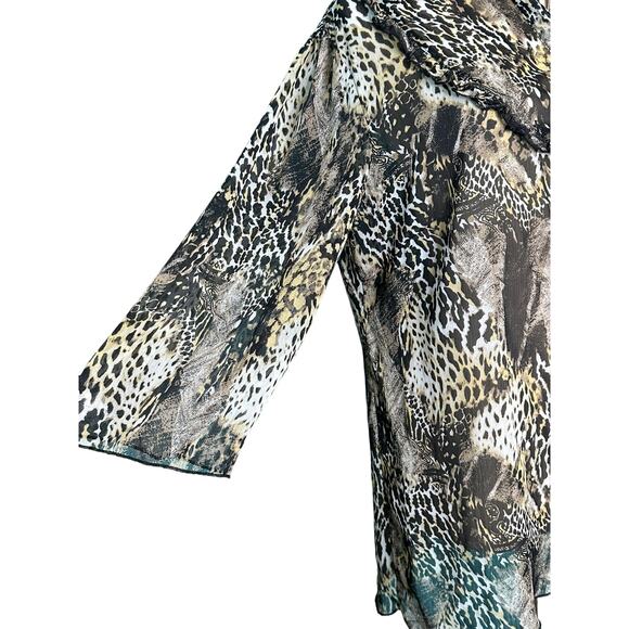 Essentials by Milano animal print 3/4 sleeves sheer blouse size Medium - Picture 5 of 11